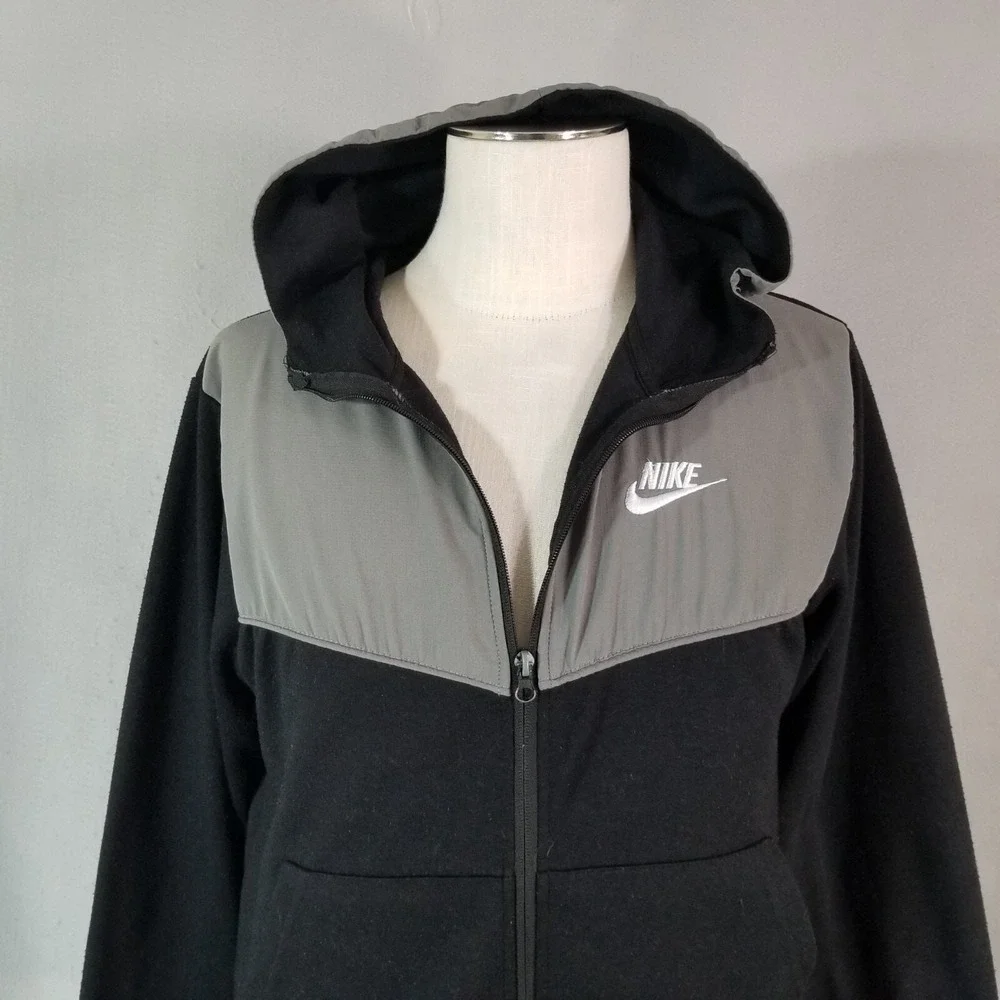 Nike hoodie sweatshirt women's medium gray black full zip flawed